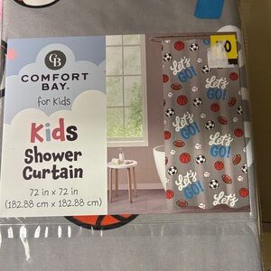 Comfort Bay Kids Shower Curtain - Gray with Multicolor Sports Theme